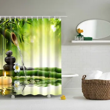 Zen perdele de duș baie cortina Home Decor Verde Galben Grădină Zen Tema Bambus rezistent la apa show cortina