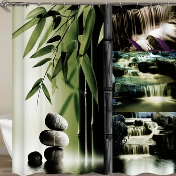 Zen perdele de duș baie cortina Home Decor Verde Galben Grădină Zen Tema Bambus rezistent la apa show cortina