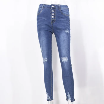 Blugi Femei Joase Elastic Albastru Denim Rupt Pantaloni Cu Găuri În Dificultate Pantaloni Skinny Jeans Pentru Femei Toamna 2020 Îmbrăcăminte