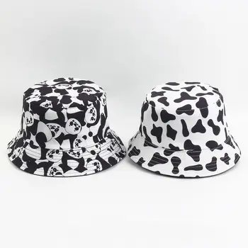 Noua Moda Reversibile, Alb-Negru Imprimare de Vacă Găleată Pălărie de Soare de Vară Capace pentru Femei Barbati Pescar Pălărie Gorras 2020