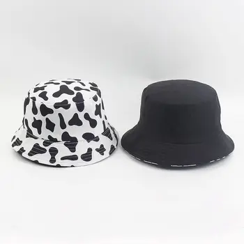 Noua Moda Reversibile, Alb-Negru Imprimare de Vacă Găleată Pălărie de Soare de Vară Capace pentru Femei Barbati Pescar Pălărie Gorras 2020