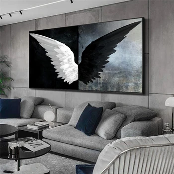 Alb-negru Și Aripi de Înger Canvas Postere de Arta Si Imprimeuri Moderne Aripi de Panza Picturi Pe Perete Imagini de Artă de Decorațiuni interioare