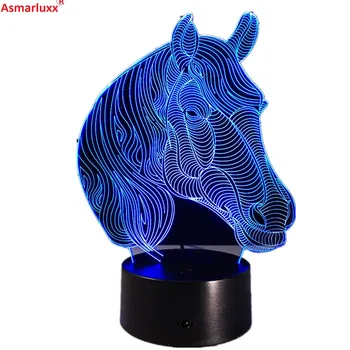 Calul a Condus lumina de noapte pe bază de Acril 7 Culori Schimbare de Animale 3D lumina de Birou LED-uri Lampă de Masă USB 5V Lămpi pentru Decor Acasă