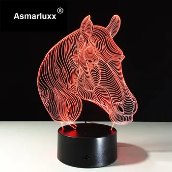 Calul a Condus lumina de noapte pe bază de Acril 7 Culori Schimbare de Animale 3D lumina de Birou LED-uri Lampă de Masă USB 5V Lămpi pentru Decor Acasă