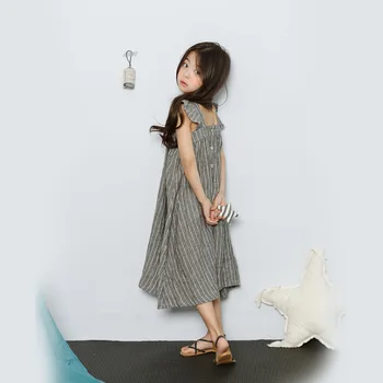 Lenjerie De Pat Din Bumbac Volane Coreean Copii Haine Copii Mari Rochii De Fete Noi De Vara Copii Fete Dress Stripe Rochii De Petrecere