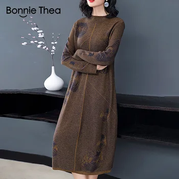Bonnie Thea femei de Iarnă Guler partid rochie de tricotat pentru femei de Toamna Elegante rochie Pulover vestidos plus dimensiune rochii de lady