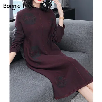Bonnie Thea femei de Iarnă Guler partid rochie de tricotat pentru femei de Toamna Elegante rochie Pulover vestidos plus dimensiune rochii de lady