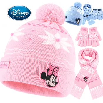 3Pcs/Set Disney Frozen Elsa Fată Mănuși Tricotate Eșarfă Pălării Mickey Mouse 3-10 Ani Copil Turban Capace Băiat Elastic de Iarnă Pălărie Cald