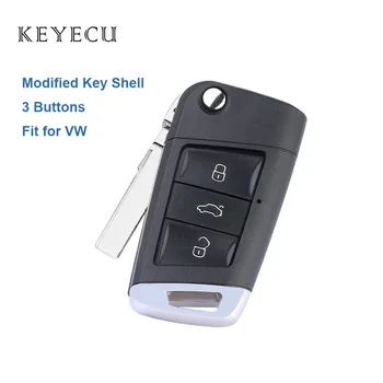 Keyecu Relacement Nou 3 Butoane Modificate Pliere Flip Key Remote Shell Acoperire pentru Volkswagen Golf 7, Jetta, Passat, Beetle, Polo, Bora
