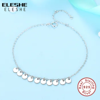 ELESHE Argint 925 Bratara pentru Femei Geometrice Simple Monede Rotund Farmecul Bratari & Brățări Link-ul Lanț Moda Bijuterii