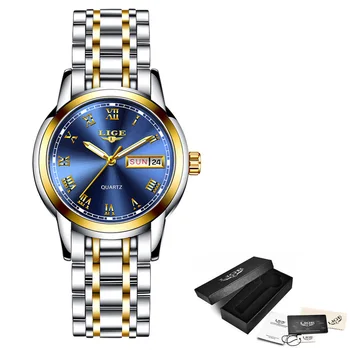 LIGE Moda Femei Ceasuri de Aur Albastru Doamnelor Brățară Ceasuri Reloj Mujer 2020 Noua Creatie Impermeabil Cuarț Ceas Pentru Femei+Cutie