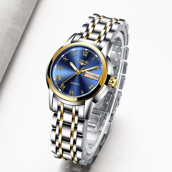 LIGE Moda Femei Ceasuri de Aur Albastru Doamnelor Brățară Ceasuri Reloj Mujer 2020 Noua Creatie Impermeabil Cuarț Ceas Pentru Femei+Cutie