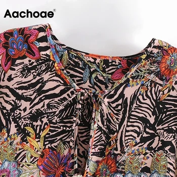 Aachoae Boho Florale Rochie Lunga De Toamnă De Primăvară 2020 Print Casual Rochie Plisată O Gâtului Gol Afară Vrac Rochie De Plaja Vestidos Mujer