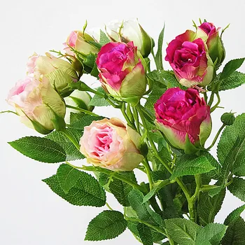 Flori artificiale de Trandafir Filiala 4 Capete de Trandafiri, Flori False pentru Nuntă Decorațiuni Ieftine Floare Trandafir de Mătase