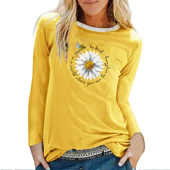 Daisy Libelula Fi un Fel de Print cu Maneci Lungi T-shirt Femei Toamna Iarna Estetice Haine Alb Echipajul Gât Topuri pentru Femei Doamnelor