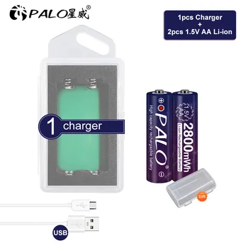 PALO 1.5 V AA baterie Li-ion 2A 1,5 V 2800mWh litiu li-ion baterie reîncărcabilă Bateria bateriile pentru termometru+incarcator USB