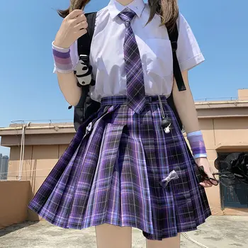 Femei Negru-Violet Goth Plisata Fusta Carouri Glir Înaltă Talie Mini Sexy Fuste Școală Japoneză Harajuku Cosplay Anime Costum De Marinar