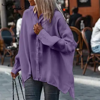 Celmia Topuri Elegante Femei Maneca Lunga Laple Solid Bluze 2021 Toamna Casual Pierde Munca Blusas Femininas Butoane Plus Dimensiune Bluza
