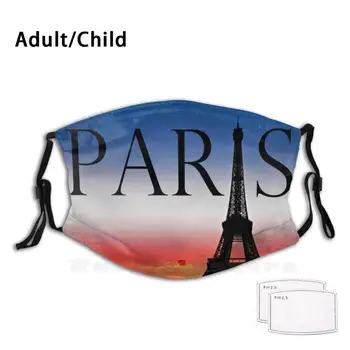 Turnul Eiffel Paris Print Amuzant Reutilizabile Filtru Masca De Fata Turnul Eiffel Paris Silueta Franța Franc Francez Alb Albastru Steagul Roșu