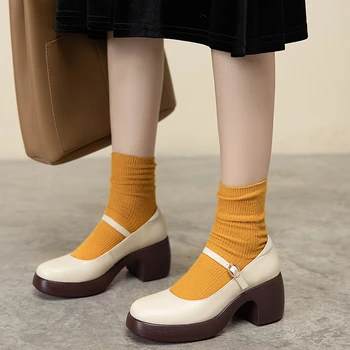 FEDONAS Concis Retro Nunta Mary Janes Femei de Vacă din Piele Pantofi 2020 Primavara-Vara Rotund Toe Catarama Curelei Superficial Pantofi de Femeie