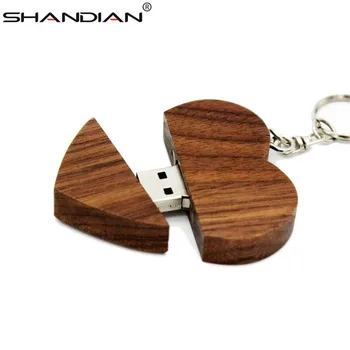 SHANDIAN（10buc gratuit logo-ul）Inima de lemn + metal cutie de cadou Unitate Flash USB 2.0 64GB 32GB 16GB 4GB U Disc fotografie de nunta cadouri