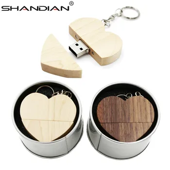 SHANDIAN（10buc gratuit logo-ul）Inima de lemn + metal cutie de cadou Unitate Flash USB 2.0 64GB 32GB 16GB 4GB U Disc fotografie de nunta cadouri