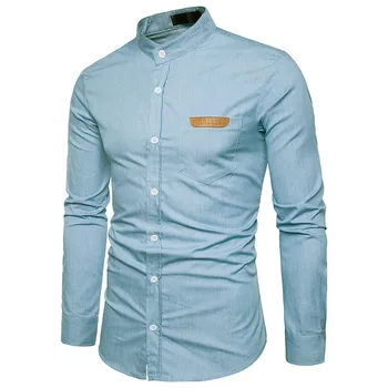 Barbati Blugi Tricou 2020 Brand Nou Pentru Bărbați Denim Camasa Casual Din Bumbac Mens Rochie, Tricouri Cu Maneca Lunga Slim Fit Tricou Henley Chemise Homme