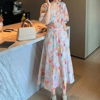 Coreeană Rochie De Vara Femei Bohemia Sukienka Puff Maneca Kawaii Sundress Midi Rochii Imprimate Haine De Sex Feminin 2021 Anul Nou