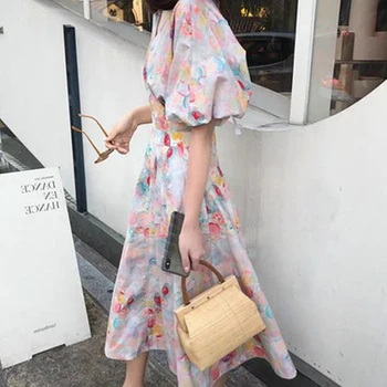 Coreeană Rochie De Vara Femei Bohemia Sukienka Puff Maneca Kawaii Sundress Midi Rochii Imprimate Haine De Sex Feminin 2021 Anul Nou