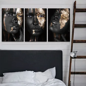 African Cuadros Negru Și Aur Femeie HD, Ulei Abstract Tablou Print pe Panza de Artă Poster de Arta de Perete Imagini pentru Living Decorul Camerei