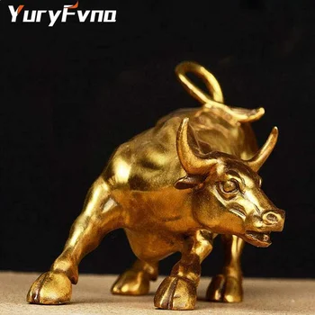 YuryFvna 3 Dimensiuni de Aur Wall Street Taur TAUR Sculptură Figurine de Încărcare Stoc de Piață Taur Statuie Biroul de Acasă Decorare Cadou
