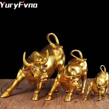 YuryFvna 3 Dimensiuni de Aur Wall Street Taur TAUR Sculptură Figurine de Încărcare Stoc de Piață Taur Statuie Biroul de Acasă Decorare Cadou