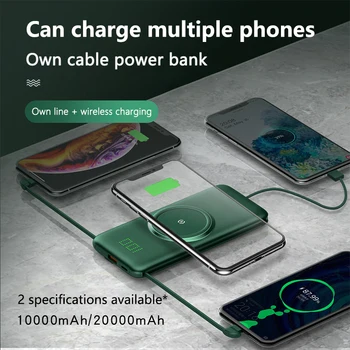 20000mAh Portabil Încărcător Wireless Qi Banca de Putere Built-in 4 Cablu Powerbank 20000 mAh Acumulator Extern Incarcator Pentru Xiaomi iPhone