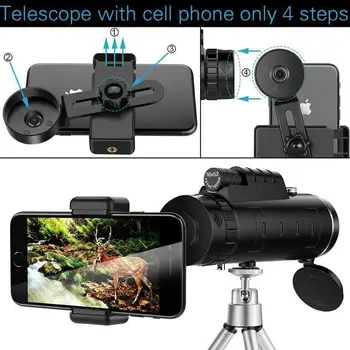 40X60 Zoom Telescop Monocular domeniul de Aplicare Pentru Camera Smartphone Camping Pescuit, Drumeții Cu Busola Telefon Clip Trepied Telescop