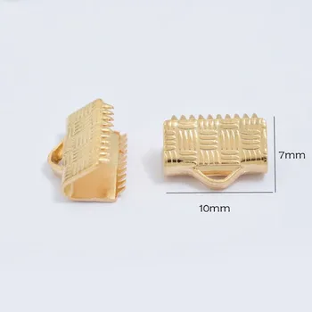 20buc 7*10mm Texturate Aur 24K Placate cu Capace de Sertizare Margele Clipuri Panglică cu Conectori Cleme de Fixare Frânghie brățară finaluri