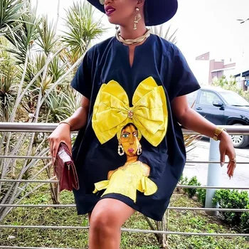 Africa De Moda Tipărite Femei T Shirt Rochie Plus Dimensiune Vara Maneca Scurta Casual 2020 Buzunare Rochii Midi Halat Femme Vestidos
