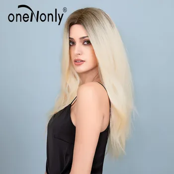 OneNonly Mult Ombre Blond Natural Val Peruci Sintetice Cu Rădăcini Întunecate Partea de Mijloc pentru Femei Coaplay Par Natural Rezistent la Căldură