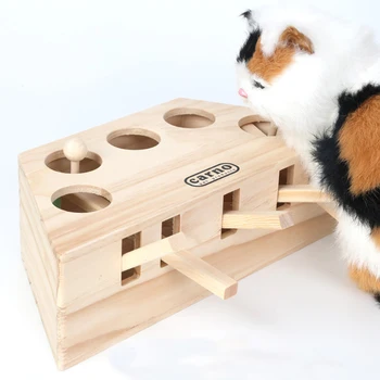 Pisica a Lovit Gophers Pisica Vâna Jucărie Prinde Mouse-ul de Joc din Lemn Interactiv Labirint animale de Companie Lovit Hamster Cu 3/5-ascuns Gaură de Șoarece Pisoi Tachineze Jucărie
