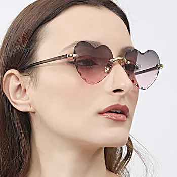 Femei fără ramă de ochelari de Soare Moda în formă de Inimă Ochelari de Soare pentru Loma de Epocă Drăguț 90 Degrade de Nuante Ochelari de soare UV400 GD98010-2