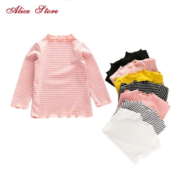 Alice 2018 primăvară copil T-shirt dulce plisate dantelă guler bumbac maneci lungi de bază T-shirt C1