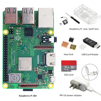 Original Raspberry Pi 3B plus ecran kit cu caz+ radiator+ UE/SUA alimentare USB +card reader +TF card de 32G