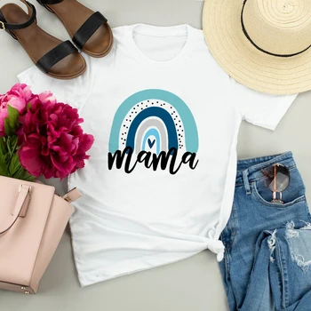Mama Curcubeu de Imprimare Femei Alb T-shirt Mama Viața Casual Harajuku Grafic T Shirt Estetice Maneci Scurte Topuri Ropa Mujer de Moda