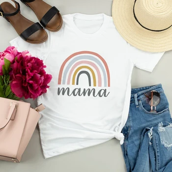 Mama Curcubeu de Imprimare Femei Alb T-shirt Mama Viața Casual Harajuku Grafic T Shirt Estetice Maneci Scurte Topuri Ropa Mujer de Moda
