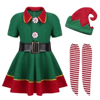 2019 Copii Elf verde Costum de crăciun Festivalul de Mos craciun pentru Fete de Anul Nou haine copii Rochie Fancy Crăciun Rochie de Petrecere
