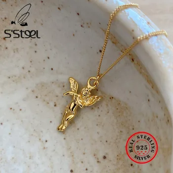 S ' STEEL Angel Pandantive Colier de Argint 925 Pentru Femei Coliere de Aur Collares De Plata De Ley 925 Mujer Bijuterii Fine