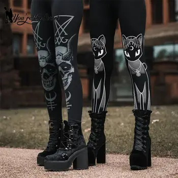 [Ești Secretul Meu] Gotic Jambiere Pentru Femei Ouija Pantaloni de Antrenament Rose Închis Pisica Neagra Imprimare Craniu Leggins Diavolul Satana Legins