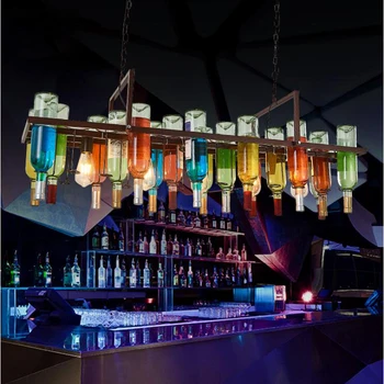 Epocă Pandantiv Lampă Sticla de Vin Fier E27 LED Bar Lămpi Decorative Pentru Restaurant Cafenea Publică Casa Retro Iluminat Interior