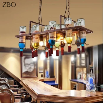 Epocă Pandantiv Lampă Sticla de Vin Fier E27 LED Bar Lămpi Decorative Pentru Restaurant Cafenea Publică Casa Retro Iluminat Interior