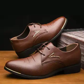 2020 Barbati Pantofi de Piele de Om de Afaceri Rochie Stil Clasic Apartamente Maro Negru Dantelă Sus Subliniat Toe Pantofi pentru Bărbați Pantofi Oxford