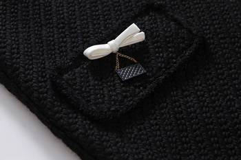 Noi 2019 Toamna Iarna Designer de Brand Pista Dulce Arc Buzunar Franjuri iarba Tweed Femei Rochie Alb Negru Rezervor de Mini-Rochie Scurta